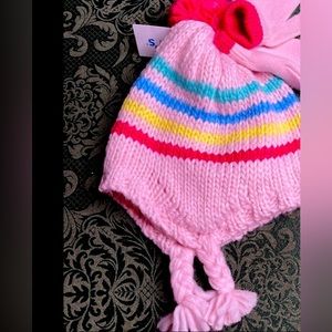NWT 8 and up yr rainbow winter hat mittens set cap